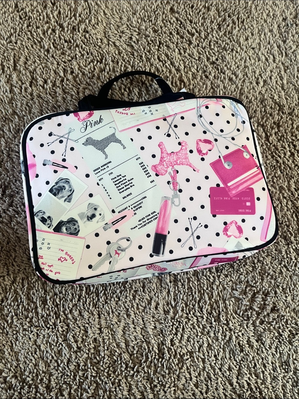Pink Patterned Cosmetic Travel Bag by